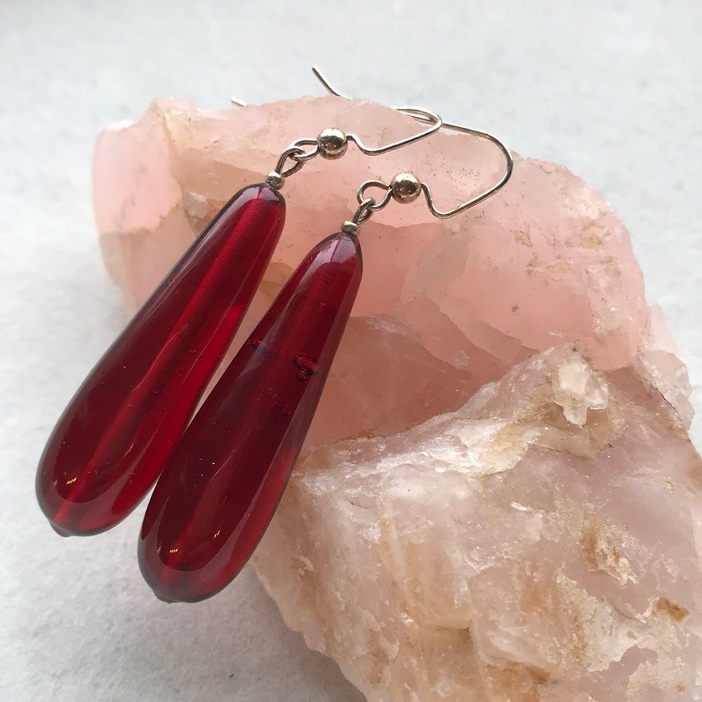 Red tear drop earrings